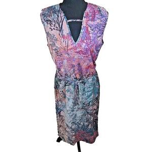 LAmade Dress Colorful Side Slits Tie Waist Sleeveless Artsy Casual Small
